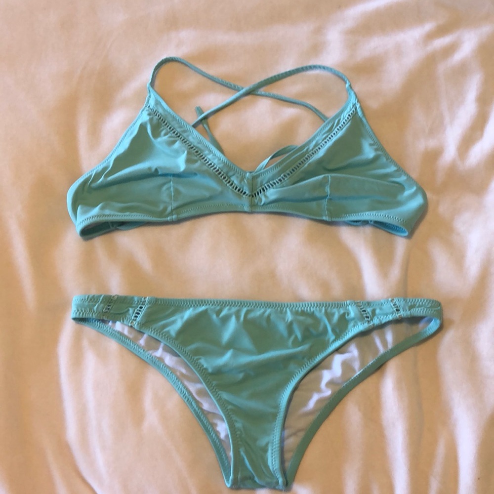 Teal cross back bikini